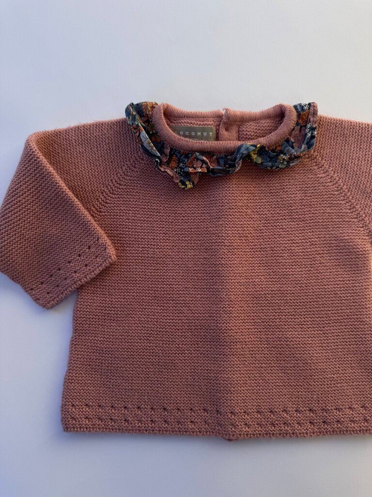 coconut knitted sweater w/ floral neckline || 9-12M