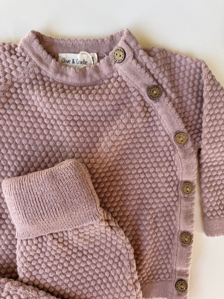 olive & cradle mauve knitted set (2pc) || size 3-6M