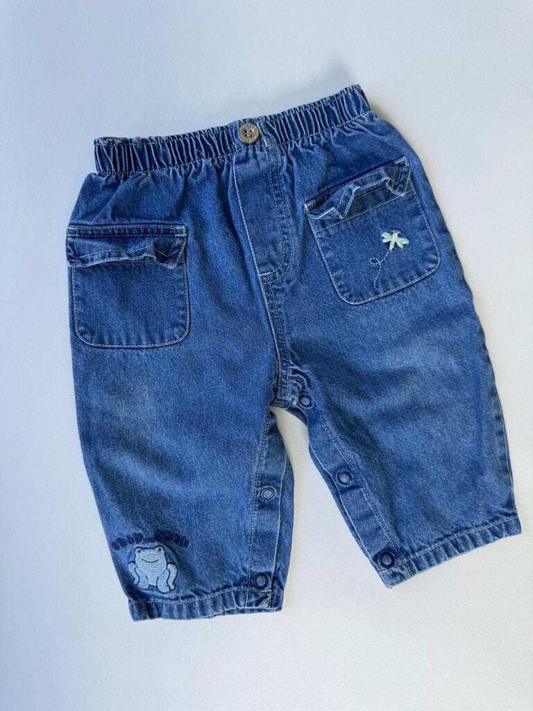 vintage jeans with embroidered frog || size 6-9M