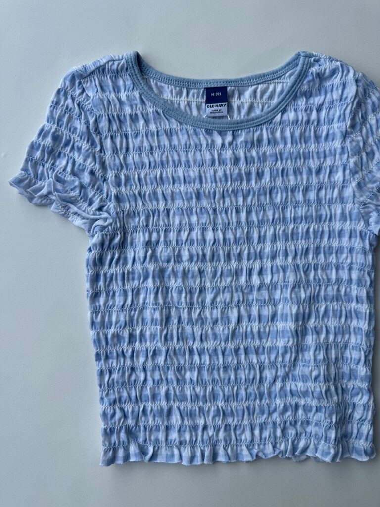 old navy blue gingham ruffled blouse || size 8