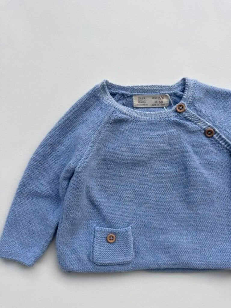 zara blue knit sweater || 3-6M